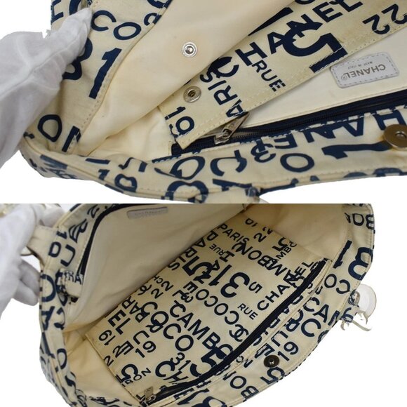 CHANEL Logo By Sea Shoulder Tote Bag Canvas Leather White Blue Italy 85KB313 - Picture 13 of 16